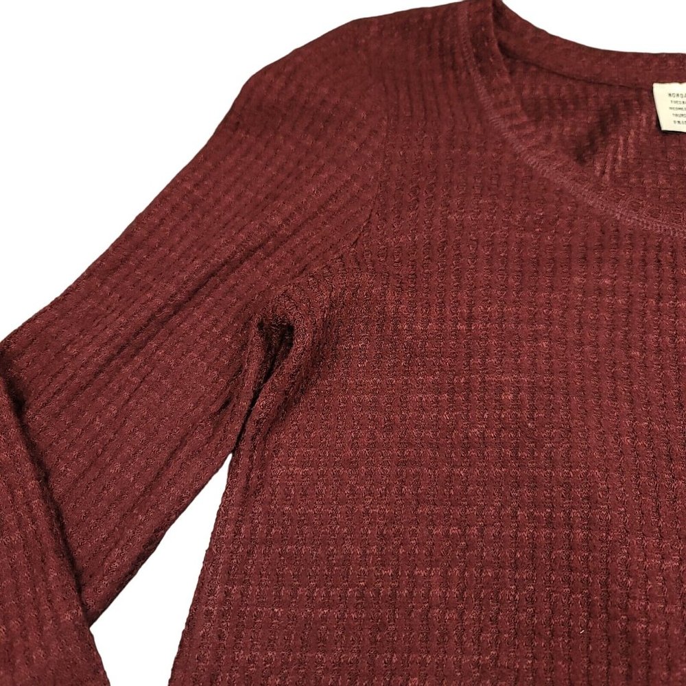 Anthropologie Saturday Sunday Womens XS Oversized Waffle Knit Tunic Top Maroon - Picture 3 of 12